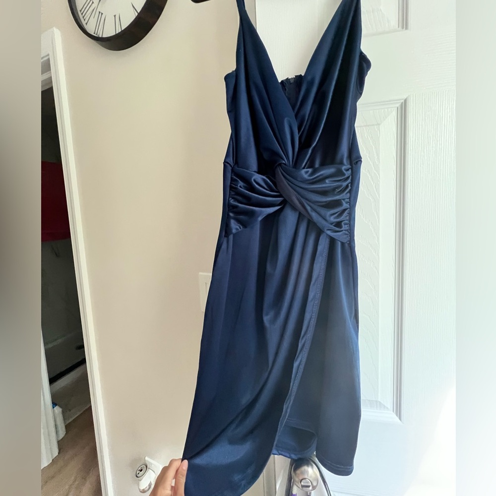 Charlotte Russe Deep Blue Satin Assymetrical Dress